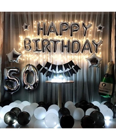 50th Birthday Party Decorations Kit Black and Silver 50th Birthday Party Supplies Happy Birthday Balloons Banner Led String L...