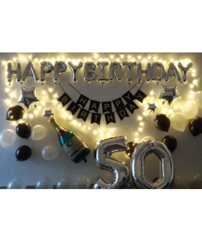 50th Birthday Party Decorations Kit Black and Silver 50th Birthday Party Supplies Happy Birthday Balloons Banner Led String L...