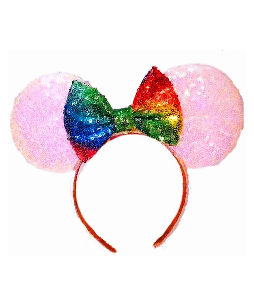 Magic Mouse Ears Headband- Rainbow Mouse Ears Headbands for Girls Adults Birthday Costume Party (White Ear with Color Knot) -...