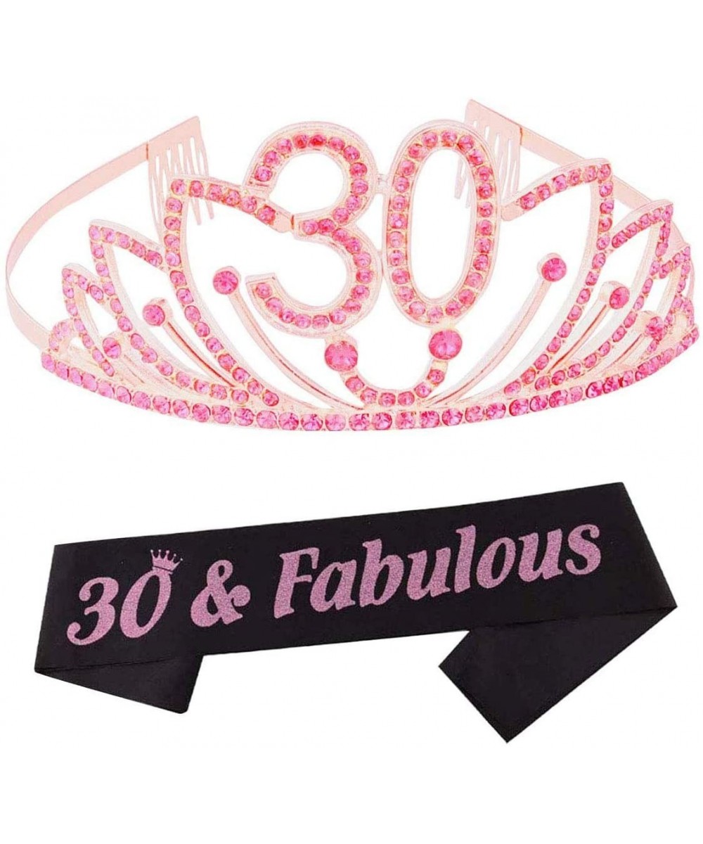 30th Birthday Tiara and Sash 30 & Fabulous Glitter Satin Sash and Crystal Tiara Crown 30th Birthday Party Decorations Happy 3...