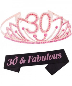 30th Birthday Tiara and Sash 30 & Fabulous Glitter Satin Sash and Crystal Tiara Crown 30th Birthday Party Decorations Happy 3...