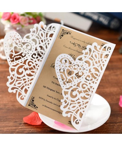 White Laser Cut Wedding Invitations Kits 50 Packs Laser Cut Wedding Invitations with Blank Printable Cards and Envelopes for ...