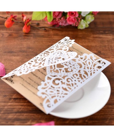 White Laser Cut Wedding Invitations Kits 50 Packs Laser Cut Wedding Invitations with Blank Printable Cards and Envelopes for ...