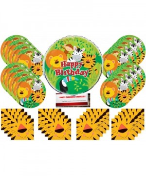 Jungle Forest Animals Lion Tiger Zebra Tucan Monkey Safari Birthday Party Supplies Bundle Pack for 16 Guests with 18 Inch Bal...