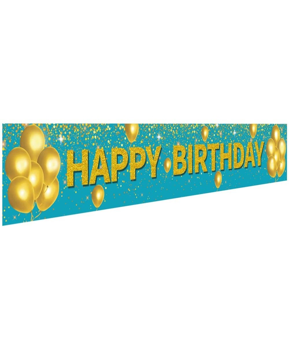 Ushinemi Happy Birthday Banner Party Decorations for Kids Adult Birthday Backdrop Large Signs- 9.8X1.6Ft- Gold and Turquoise ...