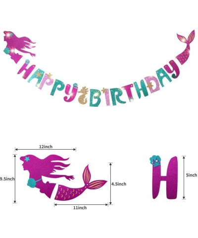 Mermaid Party Decoration - Glitter Mermaid Shape Birthday Banner+Mermaid Seashell Banner -1 Pcs Mermaid Happy Birthday Cake T...