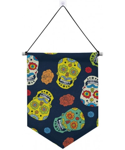 Wall Display Banner- Day of The Dead Sugar Skulls and Roses Door Banner for Wall Decoration Home Living Room - Multi05 - C919...
