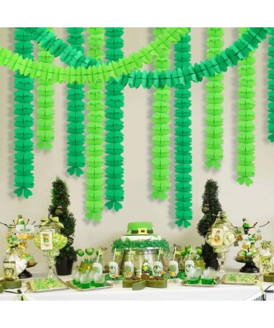 Green Tissue Paper Leaf Garland Kit Four Leaf Shamrock Clover Steamers Spring Party Decoration Backdrop Banner Hanging Decor ...