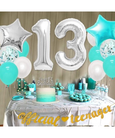 13th Birthday Party Decorations Teal for Girls with Official Teenager Banner Garland Sash Happy 13th Birthday Cake Topper - C...