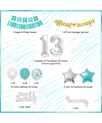 13th Birthday Party Decorations Teal for Girls with Official Teenager Banner Garland Sash Happy 13th Birthday Cake Topper - C...