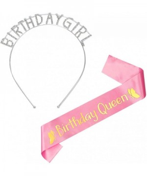 Birthday Sash and Tiara for Women-Silver Birthday Girl Headband and Pink Birthday Queen Sash-Happy Birthday Tiara for Women -...