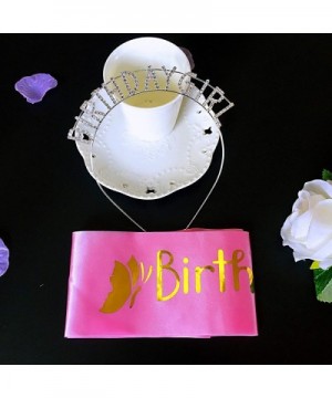 Birthday Sash and Tiara for Women-Silver Birthday Girl Headband and Pink Birthday Queen Sash-Happy Birthday Tiara for Women -...