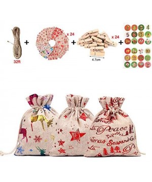 Christmas Advent Calendar Bags Bags 24 Days Burlap Hanging Advent Calendar Candy Gift Drawstring Bag Countdown Decoration wit...