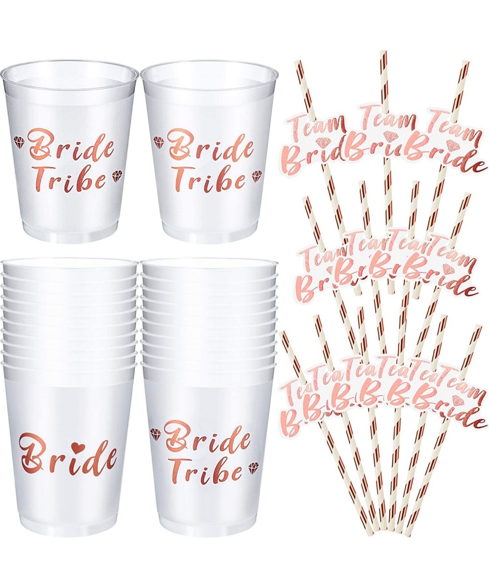 Bride and Team Bride Cups Shower Cups White with Rose Gold Foil with Team Bride Drinking Straws Rose Gold Straw for Bachelore...