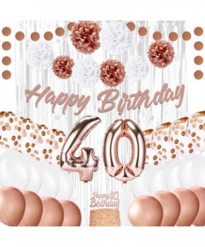 Rose Gold 40th Birthday Decorations for Women - Rose Gold Ribbon- Balloons- Pom Poms- Cake Topper - 41 Pieces Party Supplies ...