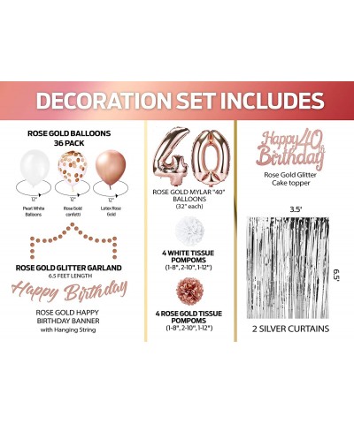 Rose Gold 40th Birthday Decorations for Women - Rose Gold Ribbon- Balloons- Pom Poms- Cake Topper - 41 Pieces Party Supplies ...