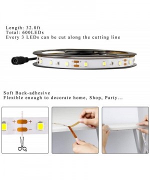 LED Strip Light - 32.8ft Daylight White Dimmable Flexible SMD2835 600LEDs 6500K Self-Adhesive LED Light Strip Full Set with D...