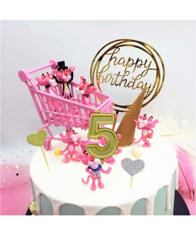 Birthday Candles Wedding Anniversary Celebration Party Number Cake Candle with Hppy Birthday Ins Topper (Gold Candle 5) - Gol...