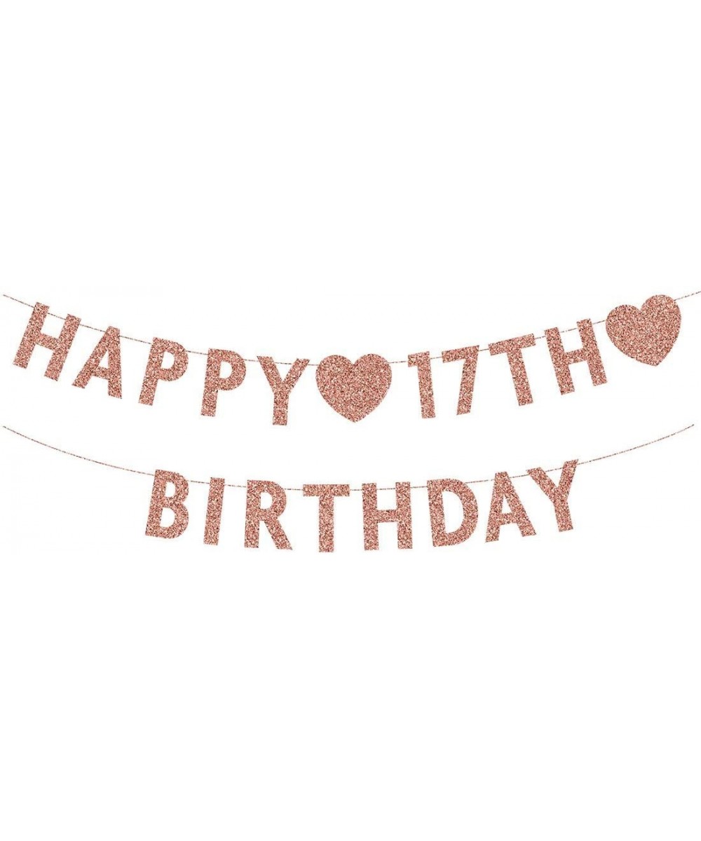 Rose Gold 17th Birthday Banner- Glitter Happy 17 Years Old Boy or Girl Party Decorations- Supplies - Rose-happy - CF19IHMEM06...