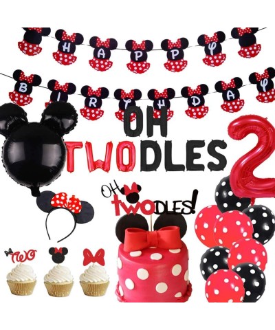 Oh Twodles Balloons Minnie Mouse Second Birthday Banner Cake Topper 2nd Banner Party Supplies Decorations Photo Prop for Girl...