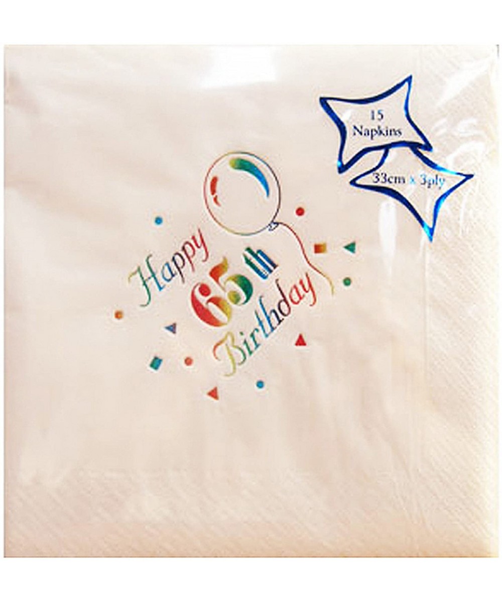 Age 65/- Pack of 15 Party Napkins White/Multi/3 ply - C6119HXJ5RR $5.17 Party Tableware