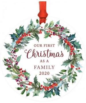 Custom Year Adoption Family Metal Christmas Ornament- Our First Christmas as a Family 2020- Red Holiday Wreath- 1-Pack- Inclu...