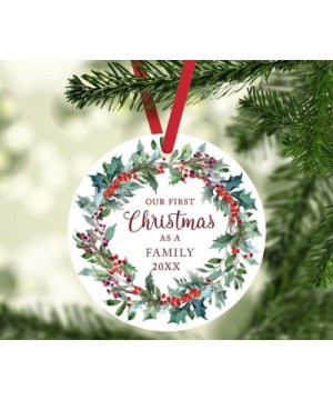 Custom Year Adoption Family Metal Christmas Ornament- Our First Christmas as a Family 2020- Red Holiday Wreath- 1-Pack- Inclu...