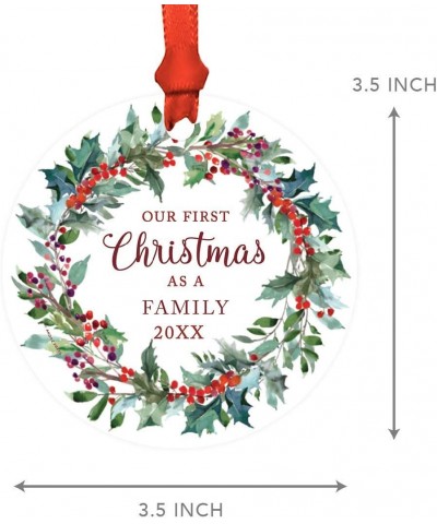 Custom Year Adoption Family Metal Christmas Ornament- Our First Christmas as a Family 2020- Red Holiday Wreath- 1-Pack- Inclu...