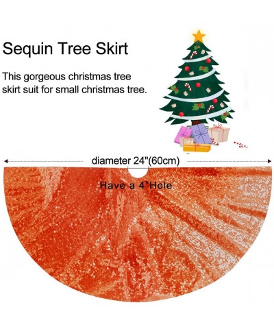Coral Sequin Tree Skirt 24" Round Tree Skirt Orange Christmas Tree Decoration Xmas Tree Skirt Wedding Party Decor Glitter Tre...