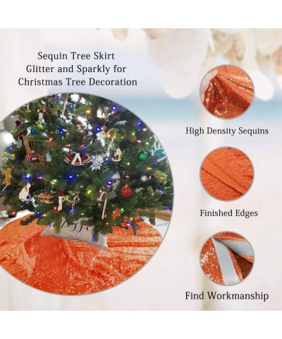 Coral Sequin Tree Skirt 24" Round Tree Skirt Orange Christmas Tree Decoration Xmas Tree Skirt Wedding Party Decor Glitter Tre...