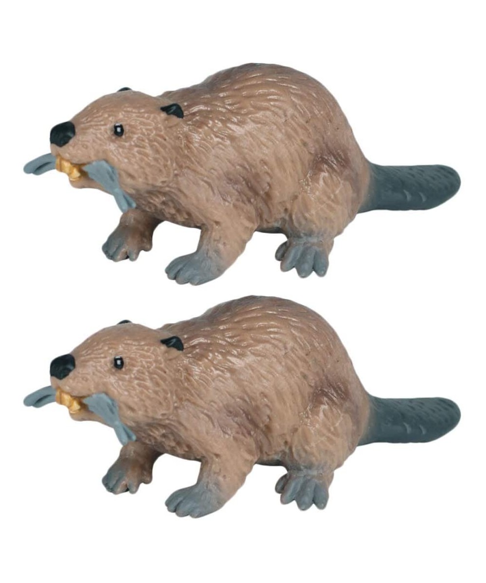 2pcs Plastic Beaver Realistic Jungle Animal Figurines Cake Toppers Educational Learning Toys for Boys Girls Kids Toddlers - C...