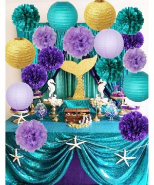 Under The Sea Party Decorations/Mermaid Party Supplies 18pcs Teal Lavender Purple 10inch 8inch Tissue Paper Pom Pom Paper Lan...