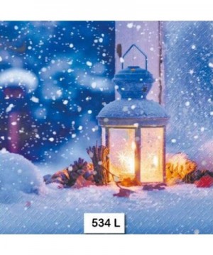 Two Individual Paper Luncheon Decoupage Napkins Lantern Night Snow Winter - C218AX9X3HZ $6.43 Tableware