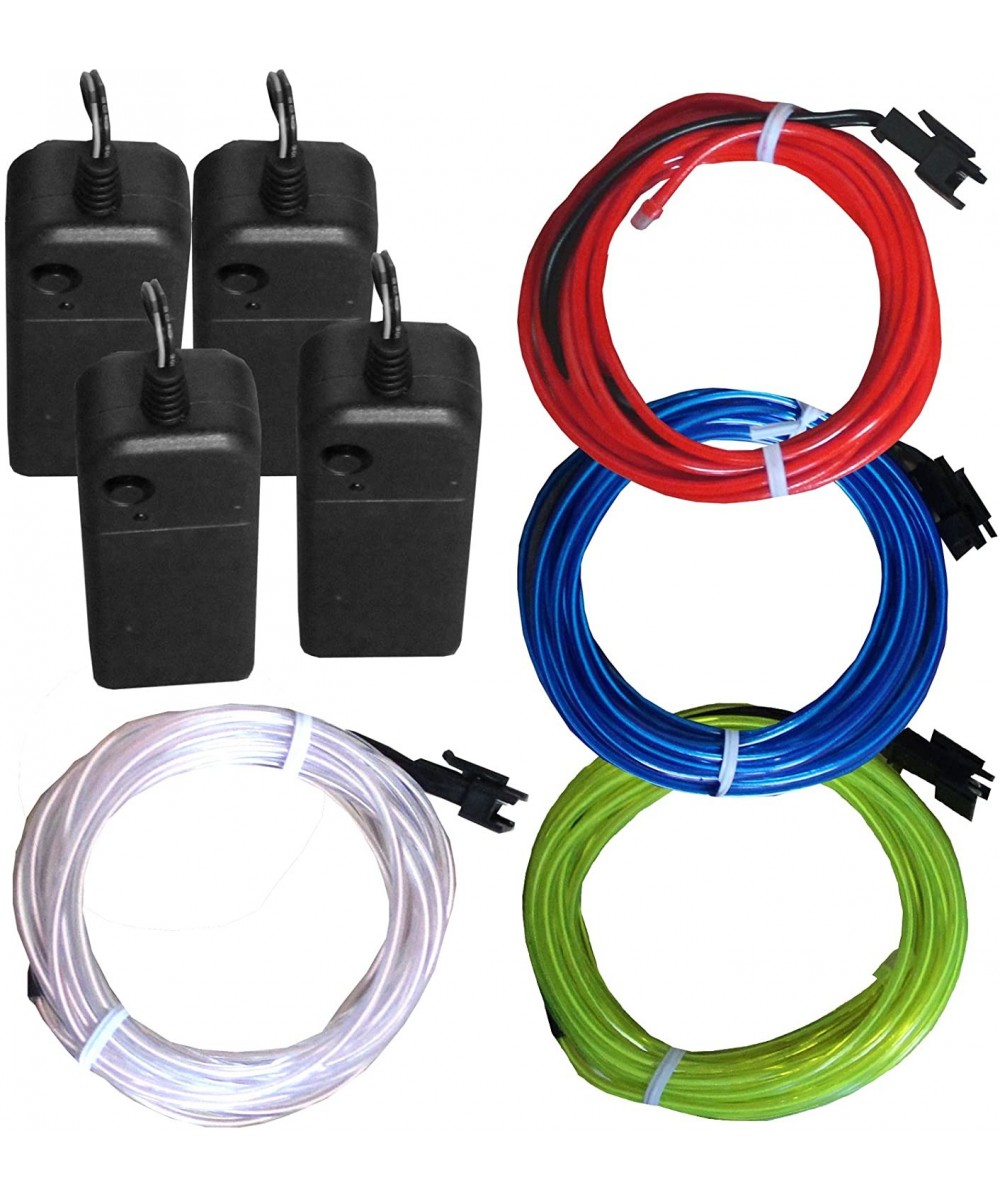 4 Pack - Neon Glowing Strobing Electroluminescent Wire/El Wire(Blue- Green- Red- White) + 3 Modes Battery Controllers - C411P...