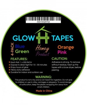 Glow in Dark Tape - Heavy Duty Set of 4 Bright Colors Green- Orange- Blue- Pink - Strong With Hours of Glow - Great For Glow ...