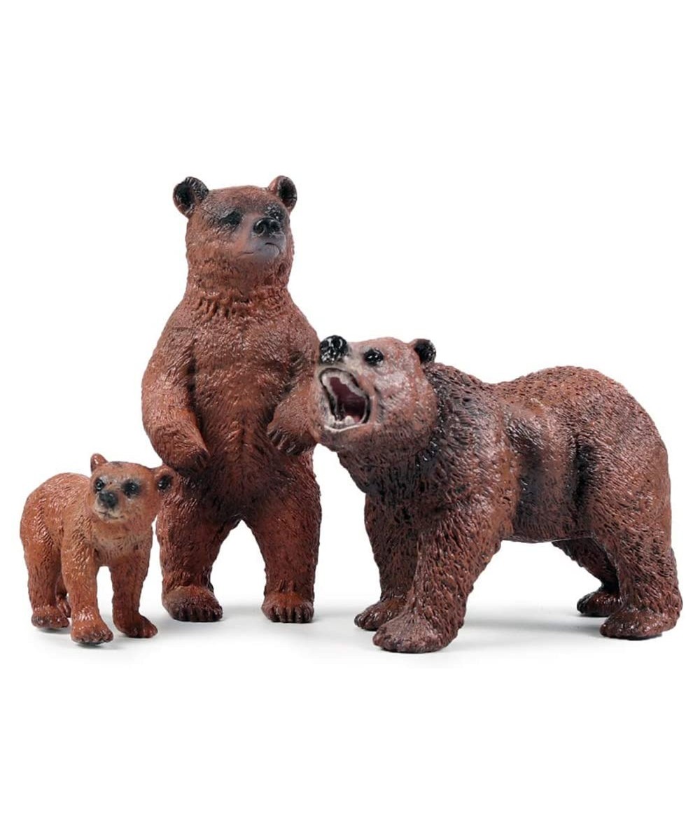 3 Pack Grizzly Bear Figures Toy- Forest Animal Figurines Cake Topper Woodland Animal Party Supplies Baby Shower Brown Bear De...