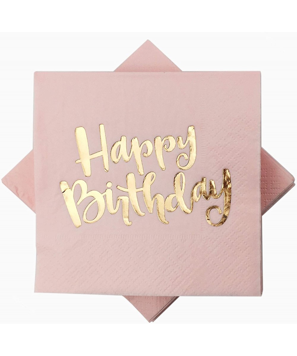 Pink Happy Birthday Cocktail Napkins 100Counts 3ply /5" Disposable Rose Gold Foil Paper Napkins Perfect for Happy Birthday Pa...