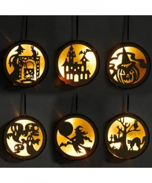 Wooden String Lights Halloween Decorations Hanging LED Light Hollow Round Witch Elf Pumpkin Lights Set for Outdoor Indoor Hal...