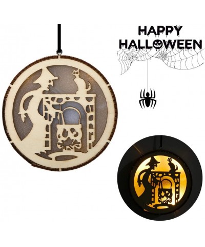 Wooden String Lights Halloween Decorations Hanging LED Light Hollow Round Witch Elf Pumpkin Lights Set for Outdoor Indoor Hal...