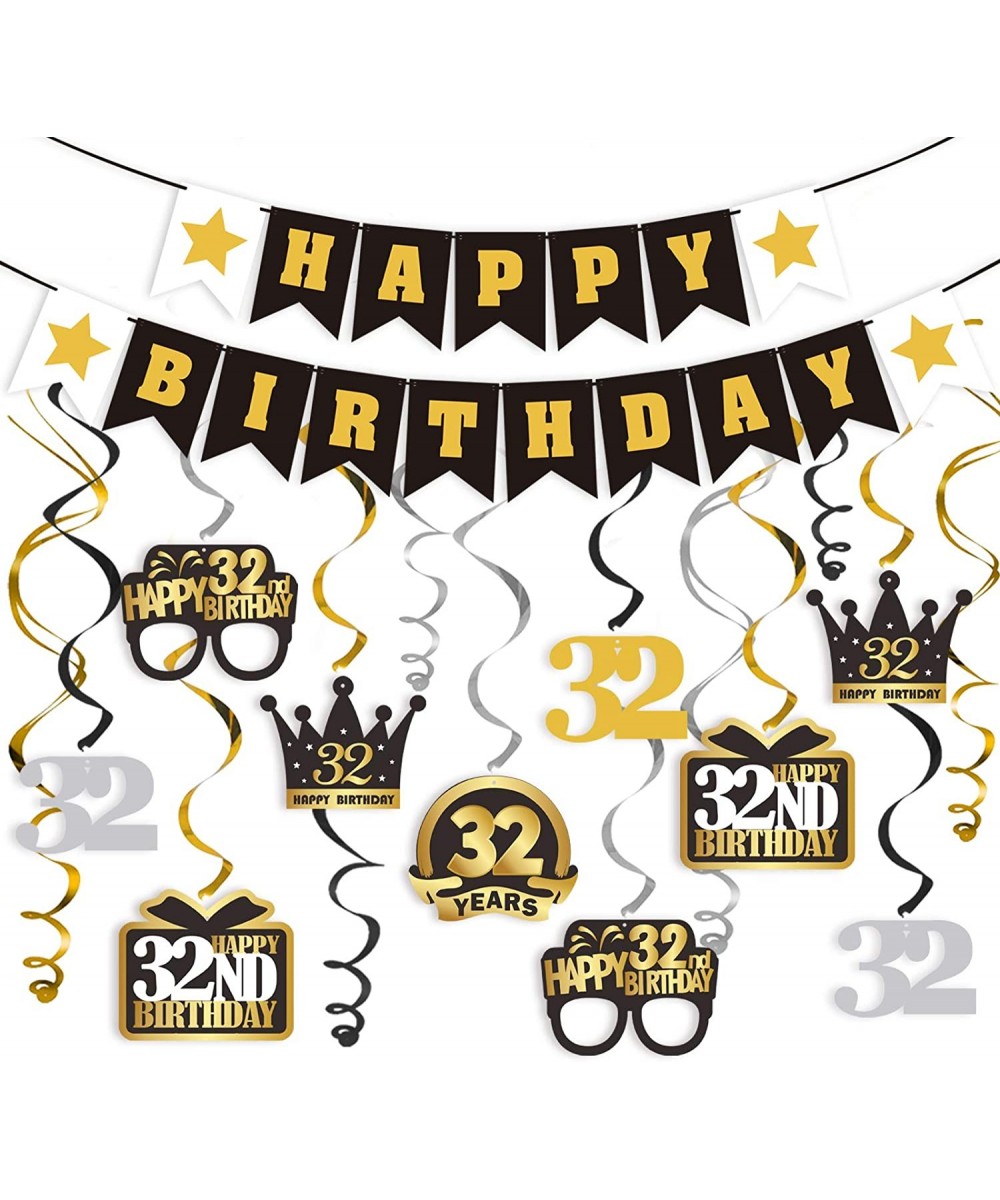 32 Birthday Decorations Set - Happy 32nd Birthday Party Swirls Streamers Crown Glasses Gift Box Sign - Happy Birthday Garland...