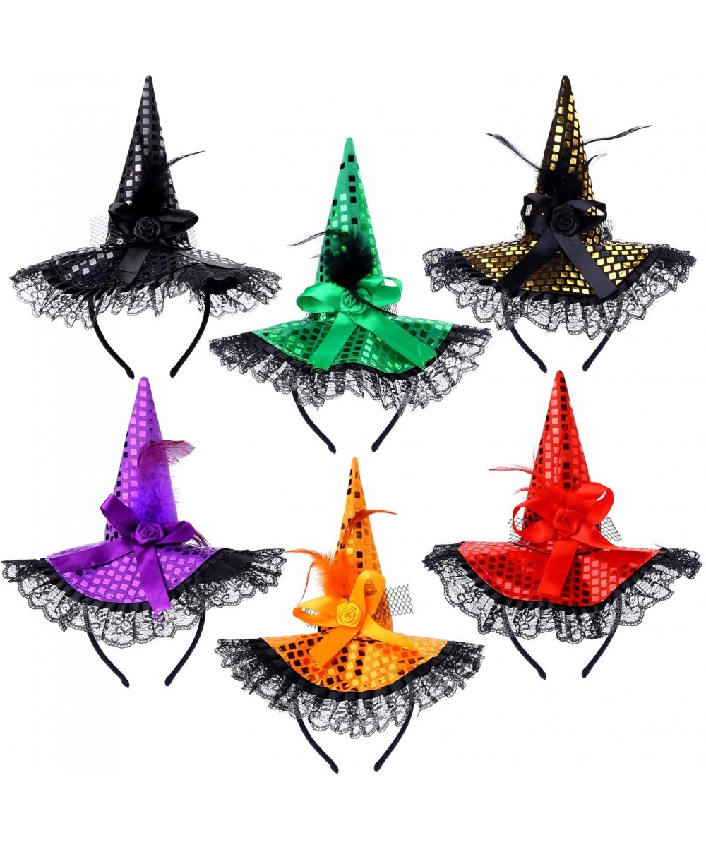 6 Pack Halloween Witch Sequins Headbands Costume Witch Hat Headbands Boppers Accessories for Halloween Party Cosplay Headdres...