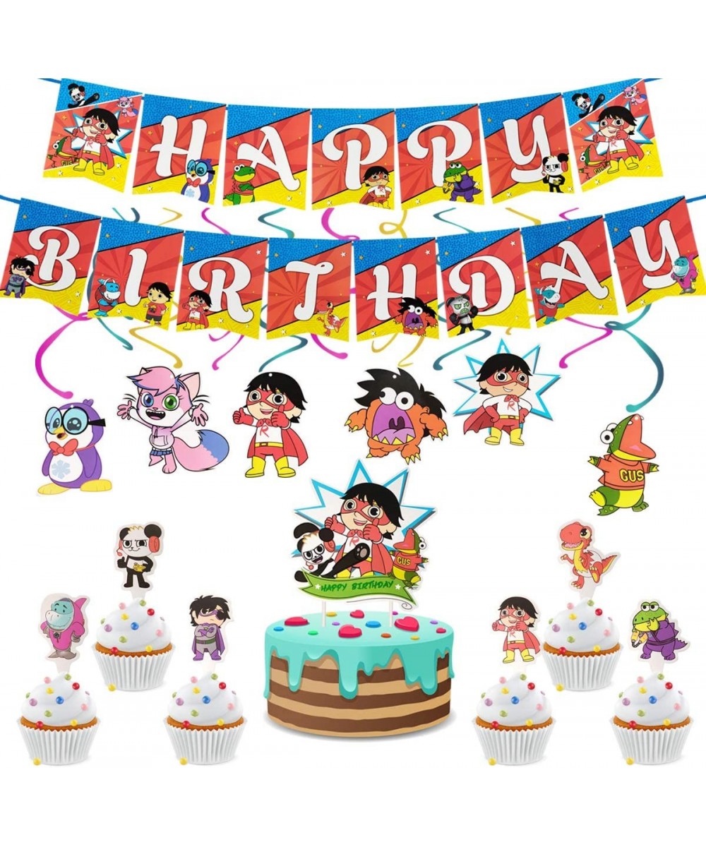 Ryan's World party supplies- Ryan's World birthday banner- Ryan's World cake top hat- Ryan's World spiral decoration- Ryan's ...