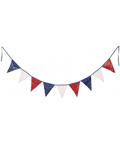 White Navy Blue and Red Sequin Bunting- Multicolor Fabric Triangle Flag Bunting for Party-Wedding Sequin Bunting/Garland- Out...