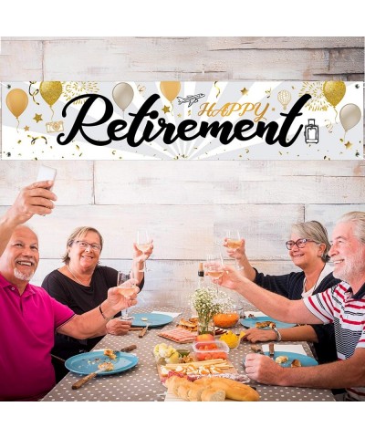 Happy Retirement Banner Horizontal Large Happy Retirement Sign Banner Fabric Retirement Yard Sign Backdrop for Retirement Par...