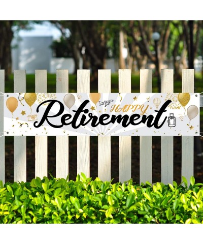 Happy Retirement Banner Horizontal Large Happy Retirement Sign Banner Fabric Retirement Yard Sign Backdrop for Retirement Par...