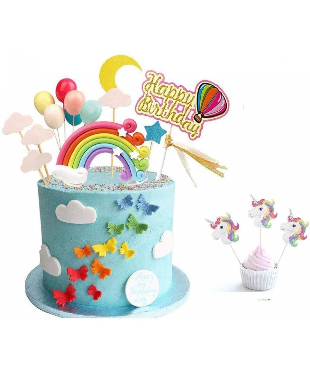 Cloud Rainbow Birthday Cake Topper Set- Birthday Wedding Cake Flags-Cake Picks Set -Include Cloud Balloon Moon Stars- Birthda...