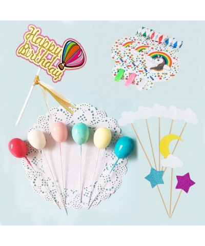 Cloud Rainbow Birthday Cake Topper Set- Birthday Wedding Cake Flags-Cake Picks Set -Include Cloud Balloon Moon Stars- Birthda...