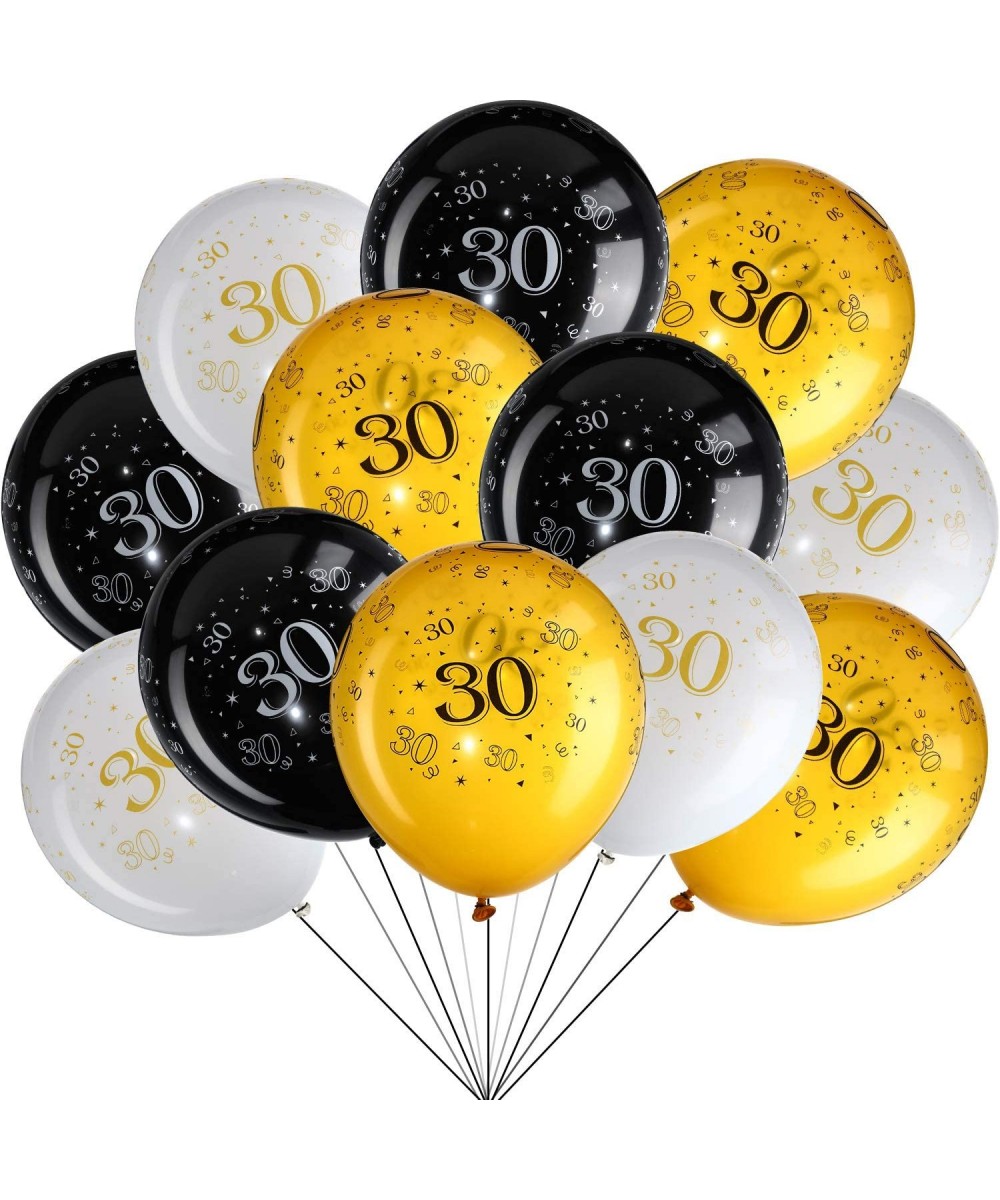 45 Piece 12 Inch 30th Birthday Party Latex Balloons Thirty Anniversary Party Decoration White Gold Black Theme Party Balloon ...