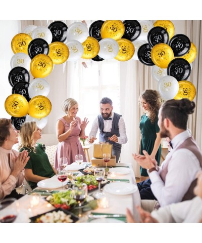 45 Piece 12 Inch 30th Birthday Party Latex Balloons Thirty Anniversary Party Decoration White Gold Black Theme Party Balloon ...