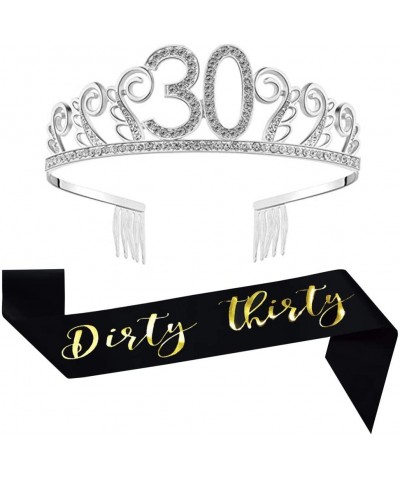 30th Brithday Tiara and Sash- Glitter Satin"Dirty Thirty" Sash + Rhinestone Birthday Crown for Happy 30th Birthday Party Supp...